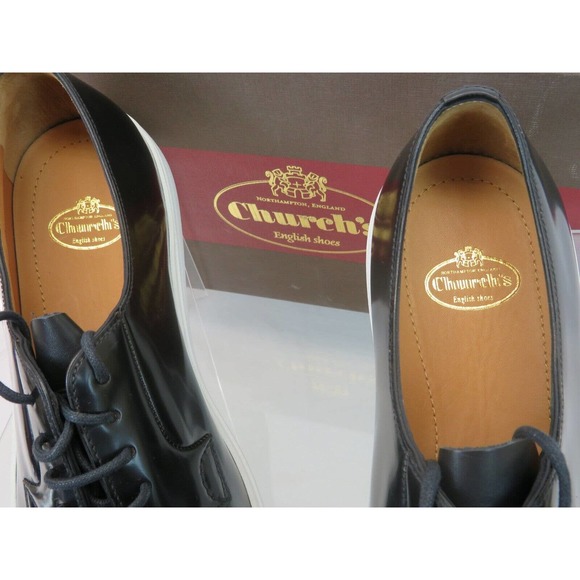 CHURCH\'S BY PRADA PADFIELD BLACK POLISHED LEATHER DERBY OXFORDS 10 US 11